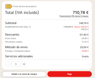 LG 65QNED80T6A 65", 4K QNED, Smart TV, HDR10, WebOS24 por 710,78€