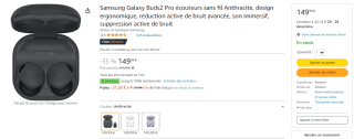 Ecouteurs sans-fil Samsung Galaxy Buds 2 Pro à 149,99€