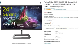 Philips E-Line 242E1GAJ/00 24" Full HD 144Hz VA Gaming monitor voor €119 bij Amazon