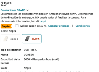 Power Bank UGREEN Nexode Magnético 5000mAh Externa Carga Rápida Portátil PD 15W a solo 20,99€