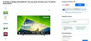TV Philips Ambilight TV 65PUS8209 65“ QLED UltraHD 4K Dolby Atmos Titan OS por 499€