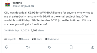 Scoor een WinRAR licentie voor €9,99