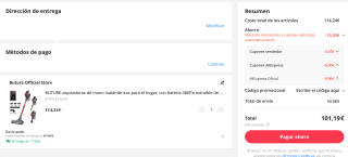 Aspiradora inalámbrica BUTURE 450W por 101,19€