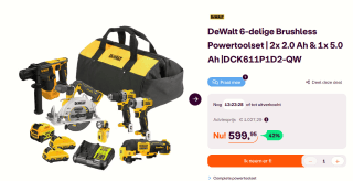 DeWalt 6-delige Brushless Powertoolset voor €599,95 bij ibood