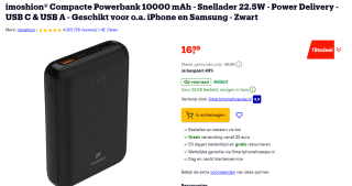 imoshion Compacte Powerbank 10000 mAh Snellader 22.5W voor €16,99 bij Bol