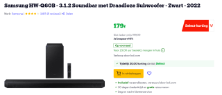 Samsung HW-Q60B - 3.1.2 Soundbar met Draadloze Subwoofer voor €179 bij Bol.om