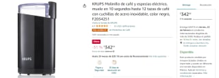 KRUPS Molinillo de Café y Especias Eléctrico por $343 en Amazon