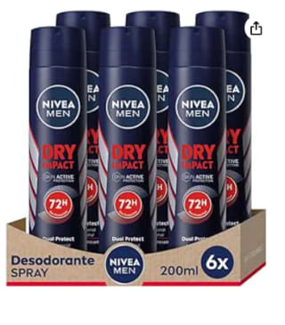 Pack de 6 x 200 ml NIVEA MEN Dry Impact Spray por 11.61€