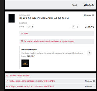 Placa Modular AEG IKS42640KB, Inducción, 2 zonas, 36cm por 285,73€