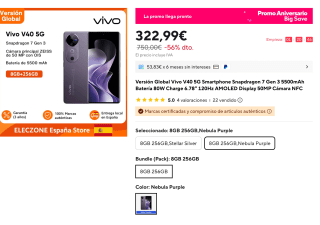 Versión Global Vivo V40 5G 8GB 256GB Por 322,99€