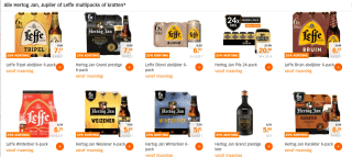 Alle Hertog Jan, Jupiler of Leffe multipacks of kratten 25% korting bij de AH