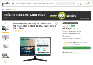 Smart Monitor da Samsung de 24 polegadas - R$ 918,01