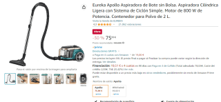 Aspiradora sin bolsa Eureka Apollo de 800 W contenedor de 2 litros por 75,69€