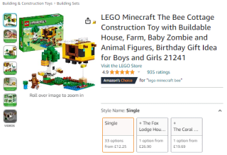 Obtain a Lego Minecraft: the bee cottage construction toy from Amazon for £12.50