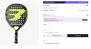 Pala de Padel Bullpadel Indiga Control 2022 por 34.16€ (Cuenta Nueva 22.16€)