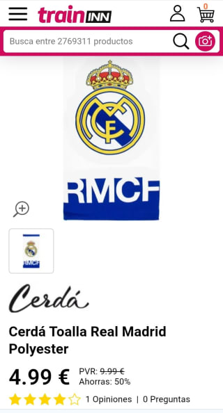 Cerdá Toalla del Real Madrid por 4,99€ 70×140cm.