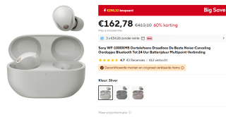 Sony WF-1000XM5 Bluetooth in-ear headset in Zilver voor €162,78 bij Aliexpress