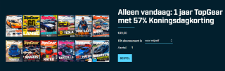 Abonnement op 1 jaar TopGear met 57% Koningsdagkorting