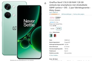 OnePlus Nord 3 128GB Groen 5G voor €299 bij Amazon