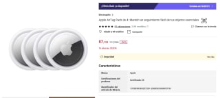 4 unidades Apple AirTag por 87,12€