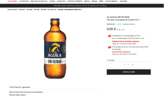 44 Cervezas EL AGUILA SIN FILTRAR por solo 25,81€