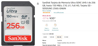 SanDisk Ultra SDXC UHS-I 256 GB a $430 en Amazon
