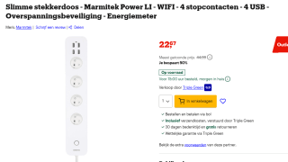 Slimme stekkerdoos - Energiemeter - 4 AC - 3 USB - 1 USB-C - Quick Charge 3.0 voor €22,67 bij Bol