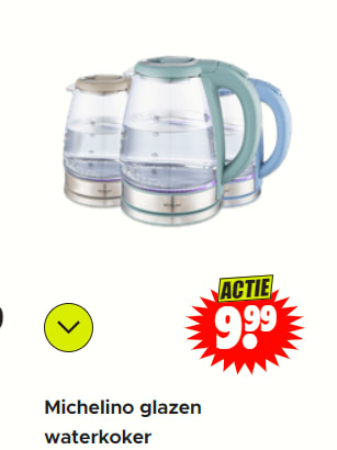 Michelino glazen waterkoker voor €9,99 bij Dirk