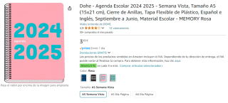 Agendas Escolares 2024 2025 Semana Vista, Tamaño A5 por 3,85€