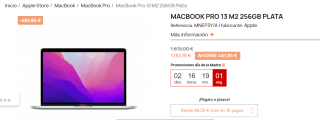 MacBook Pro 13 M2 256GB por 1157,15€
