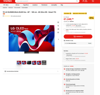 TV LG OLED65C43LA OLED Evo 65'' 165 cm 4K Ultra HD Smart TV por solo 1,249€