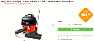 Numatic HVX-160 Henry Xtra Stofzuiger voor €184,50 bij Kabelshop