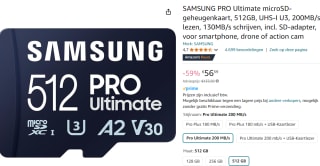 Samsung pro Ultimate 512 GB microSD kaart voor €56,59 bij Amazon