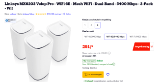 3-pack Linksys Velop Pro 6E voor €251,99 bij Bol