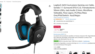 Auriculares para gaming con cable marca Logitech modelo G432 por 34,90€