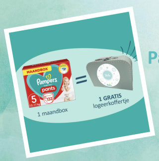 Gratis gepersonaliseerd Pampers logeerkoffertje bij bestelling maandbox Pampers bij Bol.com