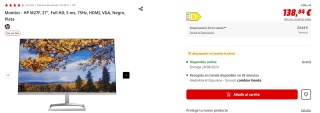 Monitor - HP M27F, 27", Full HD, 5 ms, 75Hz, HDMI, VGA por 138.84€