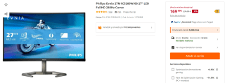 Monitor Philips Evnia 27M1C5200W/00 27" LED FullHD 240Hz Curvo por 169.9€