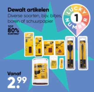 Diverse Dewalt artikelen vanaf €2,99 bij Big Bazar