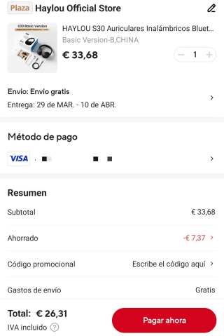 Auriculares HAYLOU S30 Bluetooth 5.4 con Cancelación de Ruido y 80H de Autonomía por 26,31€