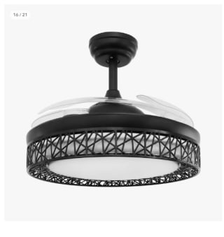 Ventilador de techo Jocca con plafón de 3 aspas transparentes con diámetro de 106 cm, con 6 velocidades, 3 opciones de luz por 59.49€