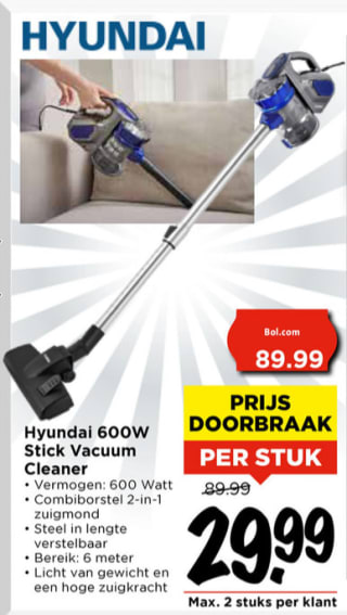 Hyundai 600w stick Vacuum Cleaner voor €29,99 bij Vomar