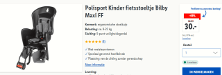 Polisport Kinder fietsstoeltje Bilby Maxi FF met 5-punt-veiligheidsgordel voor €30 in de Lidl webshop