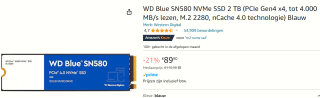 WD Blue SN580 2TB M.2 SSD voor €89,90 bij Amazon