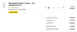 25% korting op alle kledingkasten bij Leen Bakker