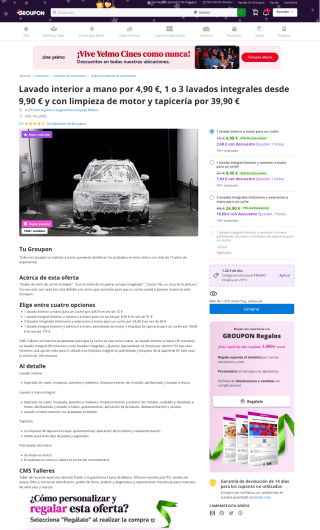 Lavado de coche exterior e interior a mano Varias localizaciones desde 7,42€ con Groupon