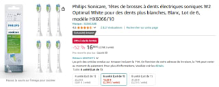 Lot de 6 têtes de brosses à dents électriques Philips Sonicare W2 Optimal à 16,66€