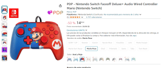 Super Mario PDP Mando Nintendo Switch Faceoff Deluxe por 14,90€