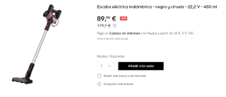 Escoba eléctrica inalámbrica Fagor de 22,2 V y 450 ml por 89.99€