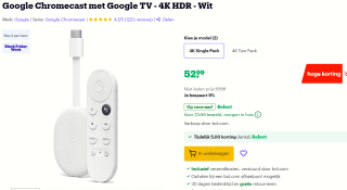 Google Chromecast Google TV 4K voor €52,99 bij Bol.com